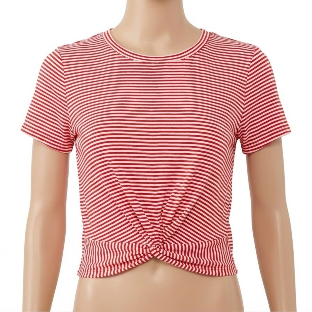 Red Striped Knot Front Top